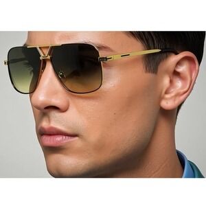 Men's Aviator Sunglasses Gradient Green Lenses Square Style Driving Lentes Gafas